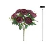 Dekorative Blumen UV-resistente künstliche elegante Pfingstrosenzweig für Home Wedding Decor Realistic 7 Head Faux Blume mit Stamm