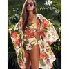 Yapraklar Baskı bikini plajı örtbaslar Long Kaftan Robe de Plage Sarong Cover-Up kadın mayoları