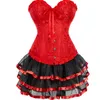 Vintage Corset Dress Overbust Bustier Top With Layered Mesh Kirt Clubwear Retro Costume 240313