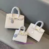 Top qualidade HREMMS Birkks Designer Bolsas de couro genuínas de bolsa genuína Bolsa de bolsa de bolsa clássica de bolsa clássica de couro imprimido Hand Hold single com logotipo real