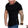 Męskie koszulki męskie męskie mooomphya solidny kolor chudy boczny zamek błyskawiczny T-shirt Longline Slim Fit T-shirt Men Hip Hop Streetwear Summer Tops Drop dh4zv