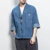 Chińska stylowa 100% Cott Kimo Cardigan Men Vintage Denim Kurtka swobodna płaszcz męski streetwe plus size t3br#