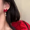 Boucles d'oreilles à clous, 1 paire, INS Net rouge avec rétro flocage de noël pour dames, nœud en forme de C, perle strass, bijoux cadeaux de fête