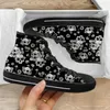 Freizeitschuhe INSTANTARTS Floral Skull Black Print Herren leichte High-Top-SegeltuchschuheDamen atmungsaktive Turnschuhe vulkanisiert