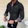 Camicie di jeans aderenti slim fit Fi Handsome Lg Sleeve Jeans Jacket o Men Soft Solid Due tasche Slim Elastic Shirts g2TE #