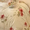 Conjuntos de cama Francês Vintage Rosa Impressão 1000TC Algodão Egípcio Macio Padrão de Flor de Seda Duveta Conjunto de Cama Folhas Fronhas