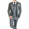 new Design Grey Suits For Men Slim Fit Groom Wedding Prom Peaked Lapel Tuxedo 3 Piece Jacket Vest Pants Set Male Busin Blazer J0oP#