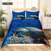 Sängkläder set Beach Ocean Däcke Cover Set Hawaiian Palm Tree Waves Bedclothes Tropical Island and Sea Nature Theme Polyester Qulit