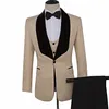 Abiti su misura Blazer stampato Smoking dello sposo Scialle Risvolto Groomsman Abito beige Abito da sposa Abito da uomo su misura Giacca + pantaloni + gilet A0Qj #