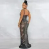 Robe longue en maille transparente pour femmes, robe de soirée à bretelles spaghetti, 732769