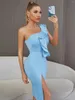 Feestjurken Nieuwste jurk 2024 Zomer Hemelsblauw Elegant Celebrity Mouwloos Club Dames Off Schouder Avond