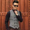 men's double-breasted suit vest herringbe pattern V-neck casual busin vest best man wedding vest m5D0#