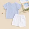Kledingsets 2 stuks babyjongen zomeroutfits korte mouw gestreept print T-shirt knop shorts set peuterkleding