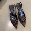 Sandaler Leopard High 395 klackar Skor Kvinnor Designer Pekade Toe Dress Party Summer Slippers 2024 Mules Kvinnliga pumpar