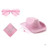 Basker cosplay cowboy hatt för kvinnlig västerländsk brett rim topp kerchief halsduk hjärta solglasögon Bachelorette Party Costume Props