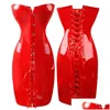 Bustini Corsetti Donna Pu Corsetto in pelle Abito gotico a Y Pvc lucido Disossato Bustier Top in pizzo Clubwear Corsetto Nero / Rosso Consegna a goccia Dhwnu