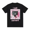 Engraçado eu como cimento gato meme gráfico camiseta homens mulheres fi casual manga curta camisetas verão tops cott camiseta de grandes dimensões f7tu #