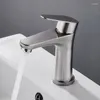 Bathroom Sink Faucets 1PC 304 Stainless Steel Brushed Basin Faucet Small Man Waist Single Handle And Cold Water Tap Deck Mount