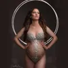 Sexig gudinna Bodysuit Maternity Pography Prop Dress V Neck Rhinestones Pearls Stretch Jumpsuits Kvinnor Gravid PO Shooting 240315