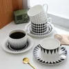 Koppar tefat vågpunkt rombisk mönster par keramisk kaffekopp enkel mode män och kvinnors vattenmjölk office te