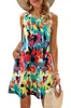 Tasarımcı Elbise Kadın Yaz Elbiseleri Vestidos Çiçek Gündelik Diz Uzunluk Yaz Elbiseleri Bohem Elbiseler Kolsuz Sundresses Sıradan Plaj Petite Güneş Elbise