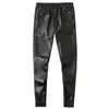 Pantalon en cuir pour hommes de qualité supérieure Pantalon de jogging à taille élastique Pantalon en cuir PU Pantalon de motard imperméable h5mY #