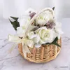 Kosze do przechowywania ręcznie tkany koszyk kwiatowy Rattan na ceremonię ślubną ER z koronkowym Burlap Bowknot Picnic Basket