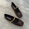 Casual Shoes 2024 Spring Brown Single Simple Style Flat French French Elegant Women Square Head Women's