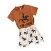 Kledingsets Westerse babyjongenskleding Mama S Little Cowboy T-shirt Tops Koeprint Shorts Set Peuter zomeroutfits