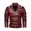 Mens Vintage Motorcykeljacka 2023 Men FI Ny cyklistläderjacka Manlig broderi Bomber Coat Winter Fleece Pu Overcoat N41V#