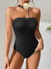 Women's Swimwear Black One Piece Swimsuit Woman Luxury Bandeau Korea Style Bride Beachwear Monokini Bodysuit Bikini Female 2024