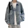 men Denim Jacket Stylish Men's Denim Jacket with Lapel Collar Flap Pockets Casual Spring/autumn Coat for A Trendy Look Single D3gj#