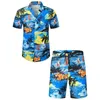 ファッションハワイアンスーツプリントメンズシャツ2PCSセット高級3Dホリデー半袖カジュアルビーチ2ピースマンセット240315