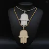 Pendant Necklaces Hip Hop Claw Setting CZ Stone Bling Iced Out Big Hand Of Fatima Pendants For Men Rapper Jewelry Drop