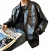 leather Jacket Men Handsome High Street Hip Hop Clothing Baggy Fi Stylish Casual Teens Dynamic Black Cool Popular X73L#