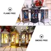 Candle Holders Christmas LED Storm Lantern Church Jesus Pattern Simulated Small Oil Lamp