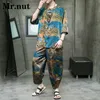 Mr.Nut Summer Ice Silk Mens Tang Suit dwuczęściowy zestaw T -koszulka Harem Pants Ubrania Kobiety Stylowe wakacje Cool Ubrania uliczne 240325