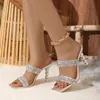 2024 Women Shoes Sexy Party Womens Highheeled Beach Sandals Spring Summer Square Head Crystal Heel Golden Fashion 240312