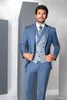 Nouveau bleu clair 3 pièces hommes costume mariage de haute qualité marié Slim Fit taille standard Blazer ensemble Busin Tuxedos veste + pantalon + gilet b5Sa #