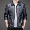 Veste en cuir PU pour hommes, de haute qualité, décontractée, couleur unie, col Busin, blazer en PU, manches Lg, manteau Dr, 2023, 93A5 #