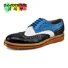 Sapatos casuais masculinos retro couro genuíno rendas até fretwork cores misturadas oxfords bussiness masculino vestido formal casamento brogue