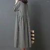 Casual Dresses Summer Women 2024 Long Dress Big Code Girl Linen Sleeve Checked Evening Women's Clothing