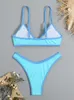 Women's Swimwear High Cut Bikini 2024 Mujer Biquini Blue Sexy Women Bathing Suit Micro Thong Brazilian Swimsuit Push Up Sport Bathers