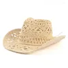 Bérets Cowboy Chapeau Femmes Hommes Été Sun Caps Mode Creux À La Main 2024 Voyage Plage Chapeaux De Paille Unisexe Solide Western Parasol Cap