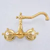 Bathroom Sink Faucets Gold Color Brass 360 Swivel Spout Basin Faucet Dual Handle Hole Kitchen Cold Water Mixer Tap Dsf617