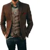 Mäns kostym Brown Blazer prom Tuxedos Herringbe Wool Tweed Coat Single Breasted Two Butts Formell jacka för bröllop/busin 05sd#