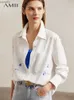 Bluzki damskie koszule amii minimalizm 2023 Wiosenne nowe białe koszule i koszule długie rękawy 100% czyste bawełniane koszule damskie wydrukowane damskie odzież 12371067L240328