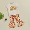 Conjuntos de roupas crianças criança menina manga curta cogumelo impressão camiseta com calças florais flare 2pcs vintage hippie outfits conjunto