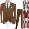 Nuovi disegni Burdy Plaid Suit da uomo con gilet marrone Pantaloni personalizzati Slim fit Blazer formale sposo cena di nozze Dr Tuxedo v1sd #