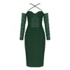 Dress2024 Bandage Eenvoudig en sexy gekruiste schouder uit de rug slim fit lange mouwen jurk voor dames 260003